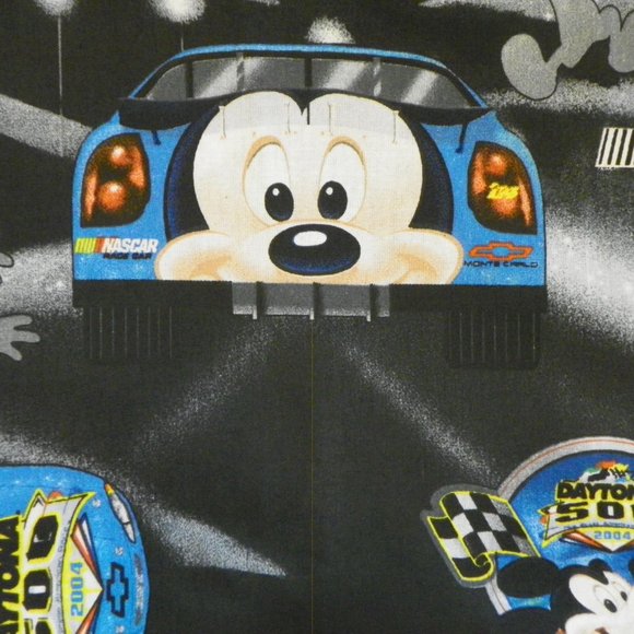 Fabric Mickey Mouse Nascar Disney Black 1 YD Rare - Picture 3 of 8